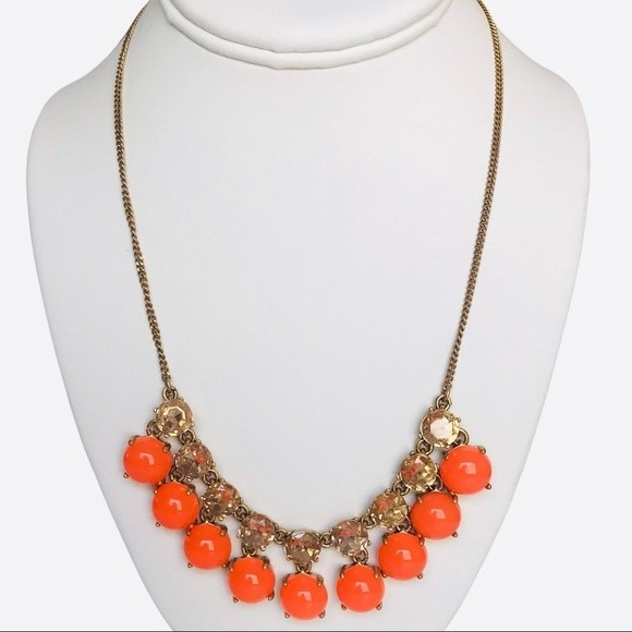 J. Crew Orange Stone and Gold Rhinestone Necklace - Picture 1 of 9